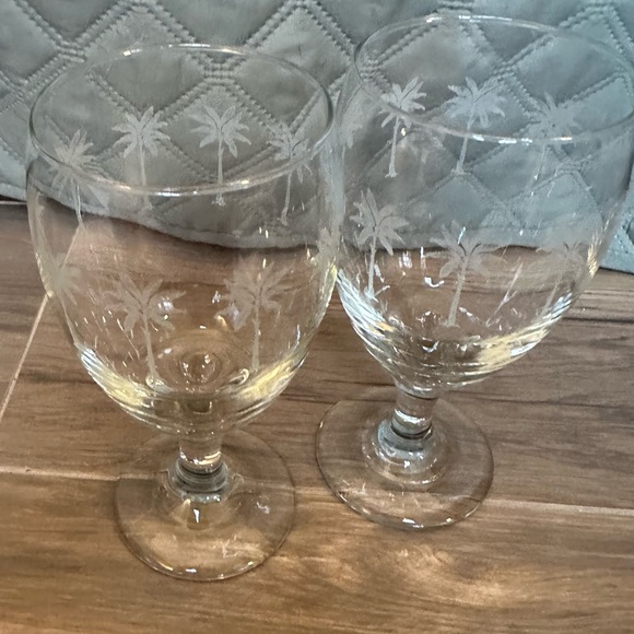 Libbey - Rare - Etched Palm Tree - 16 Oz. Water/Ice Tea Goblets - Set of 2 - Picture 4 of 7